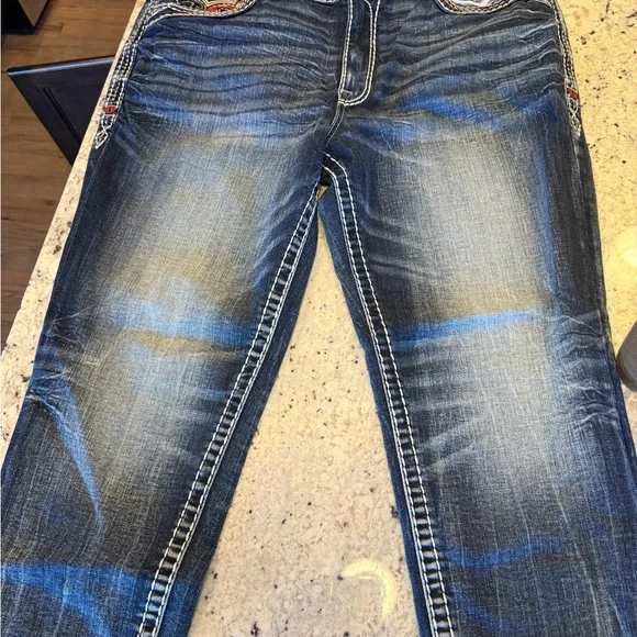 Rock Revival Blue Jeans with Red Stitching - Picture 4 of 5